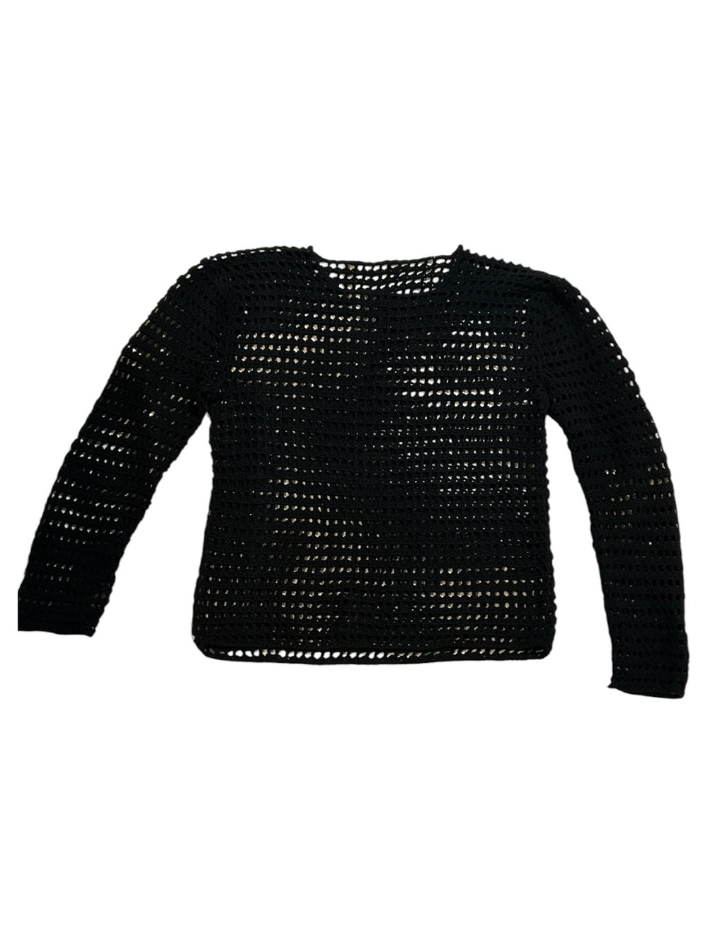 Open-Knit Crewneck Sweater - Black